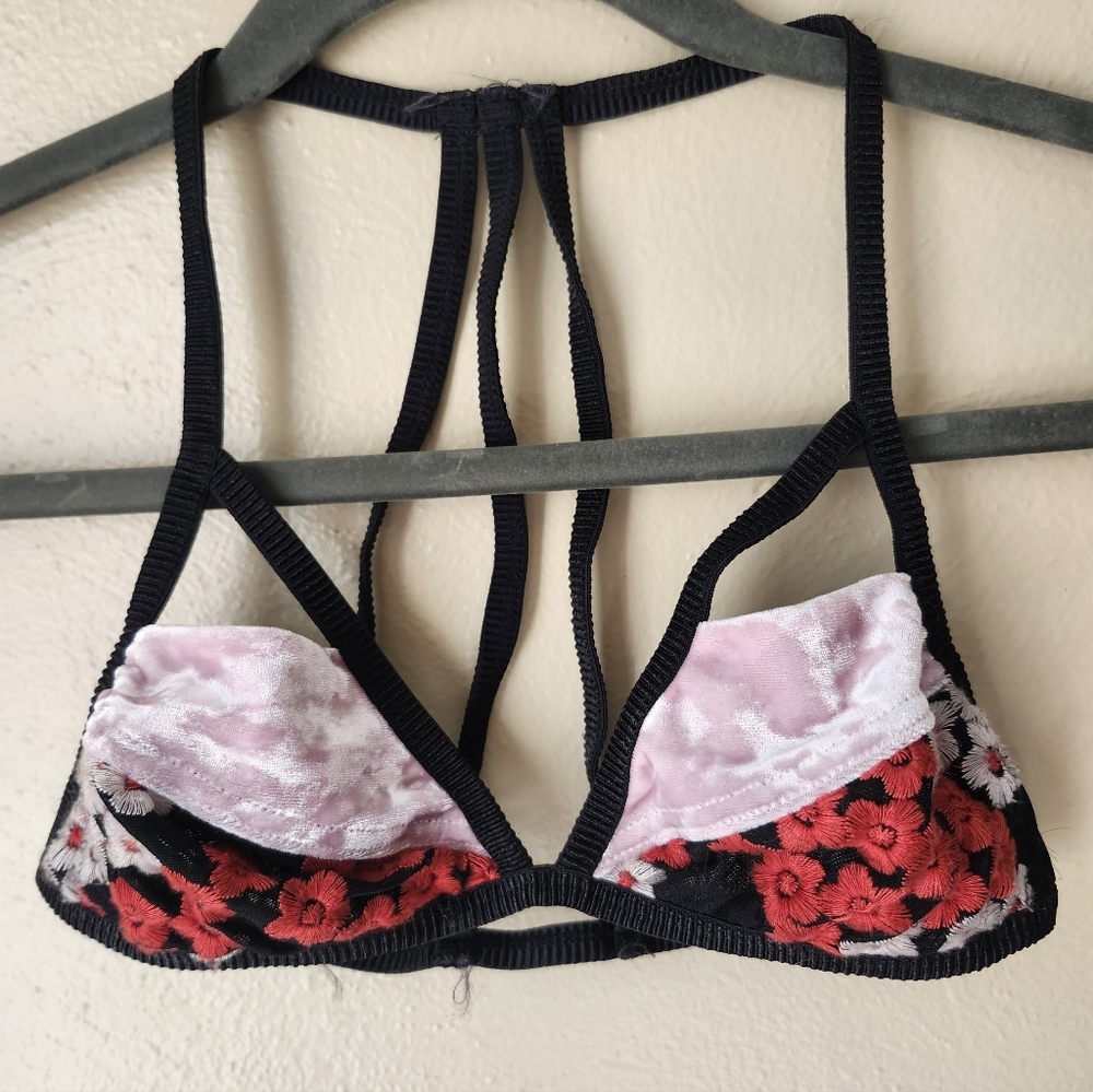 Urban Outfitters Black and Red Floral Bralette